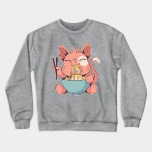 Cat eating ramen noodles Crewneck Sweatshirt